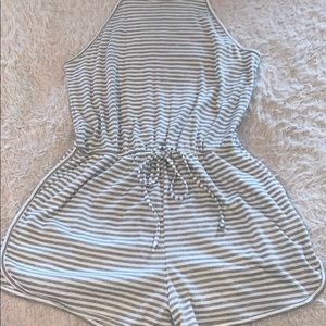 Gray and white striped romper
